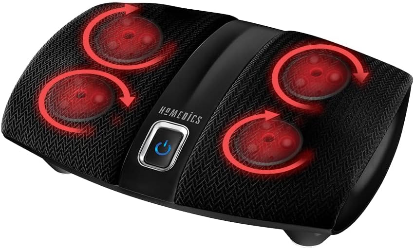 HoMedics Shiatsu Select Foot Massager with Heat – Shiatsu Foot Massager with Heat, Therapeutic Kneading & Rolling, 4 Rotational Heads with 12 Massage Nodes, Toe-Touch Control