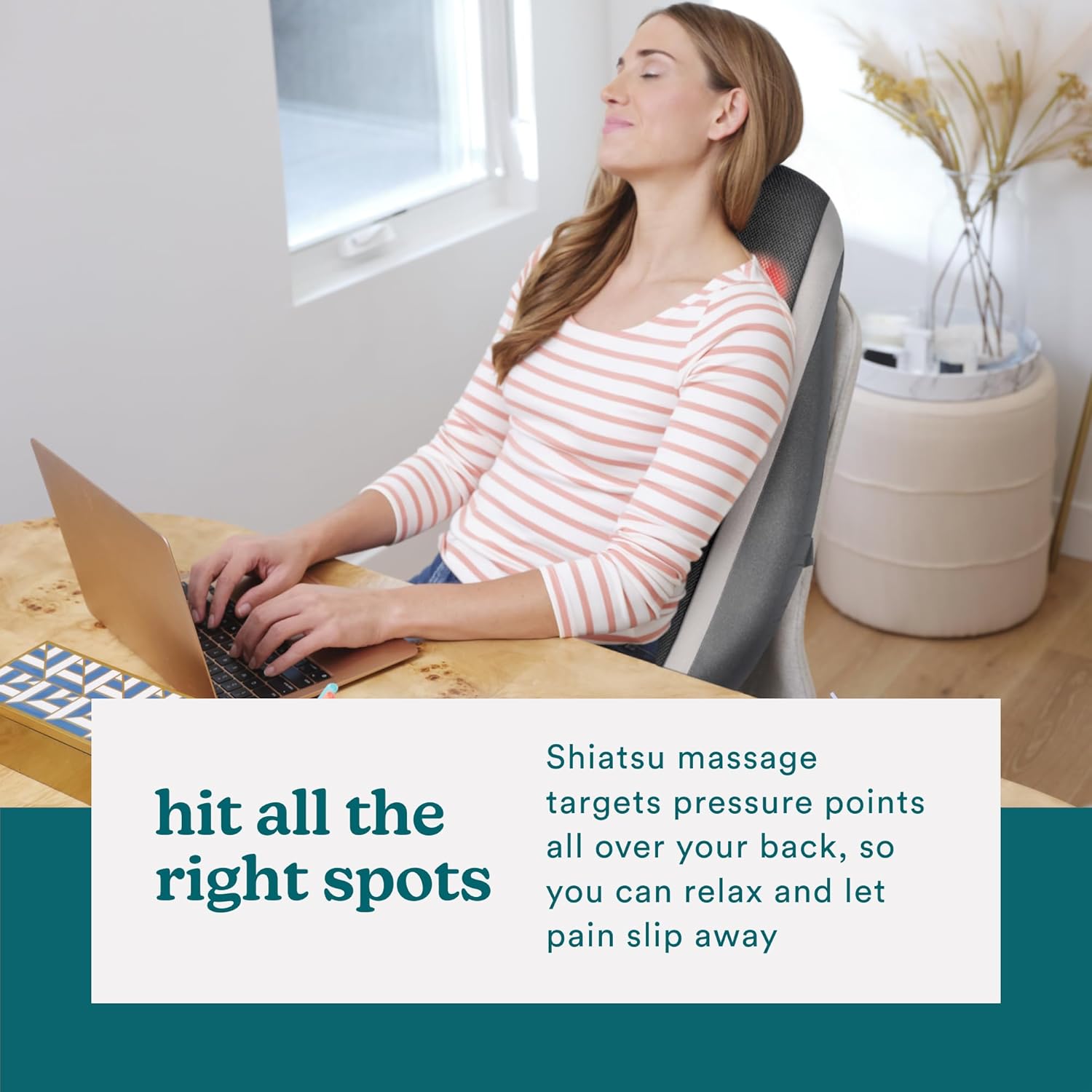 Homedics Portable Heating and Vibrating Back Massage Cushion with Adjustable Intensity and Integrated Straps