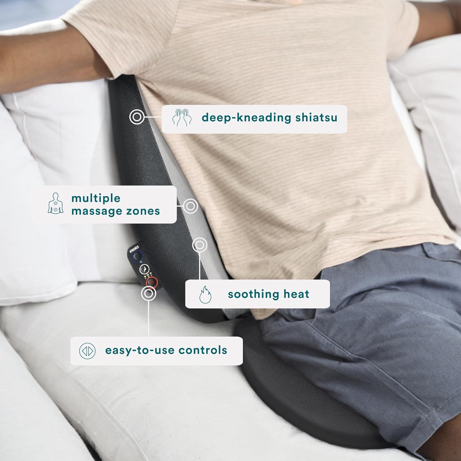 Homedics Portable Heating and Vibrating Back Massage Cushion with Adjustable Intensity and Integrated Straps