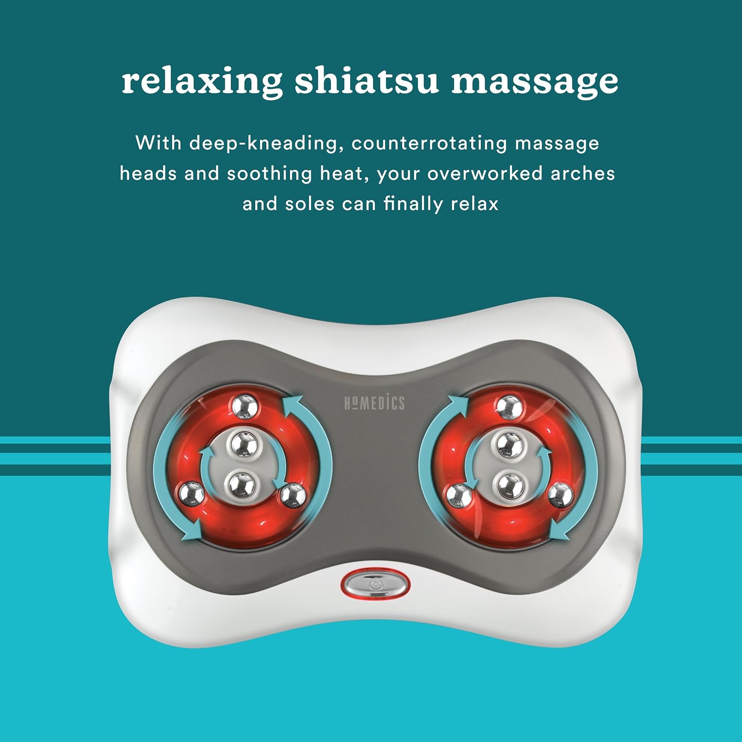 HoMedics Deluxe Shiatsu Foot Massager with Heat – Therapeutic Kneading & Rolling Foot Massager Machine, 4 Rotational Heads with 10 Massage Nodes, Toe-Touch Control