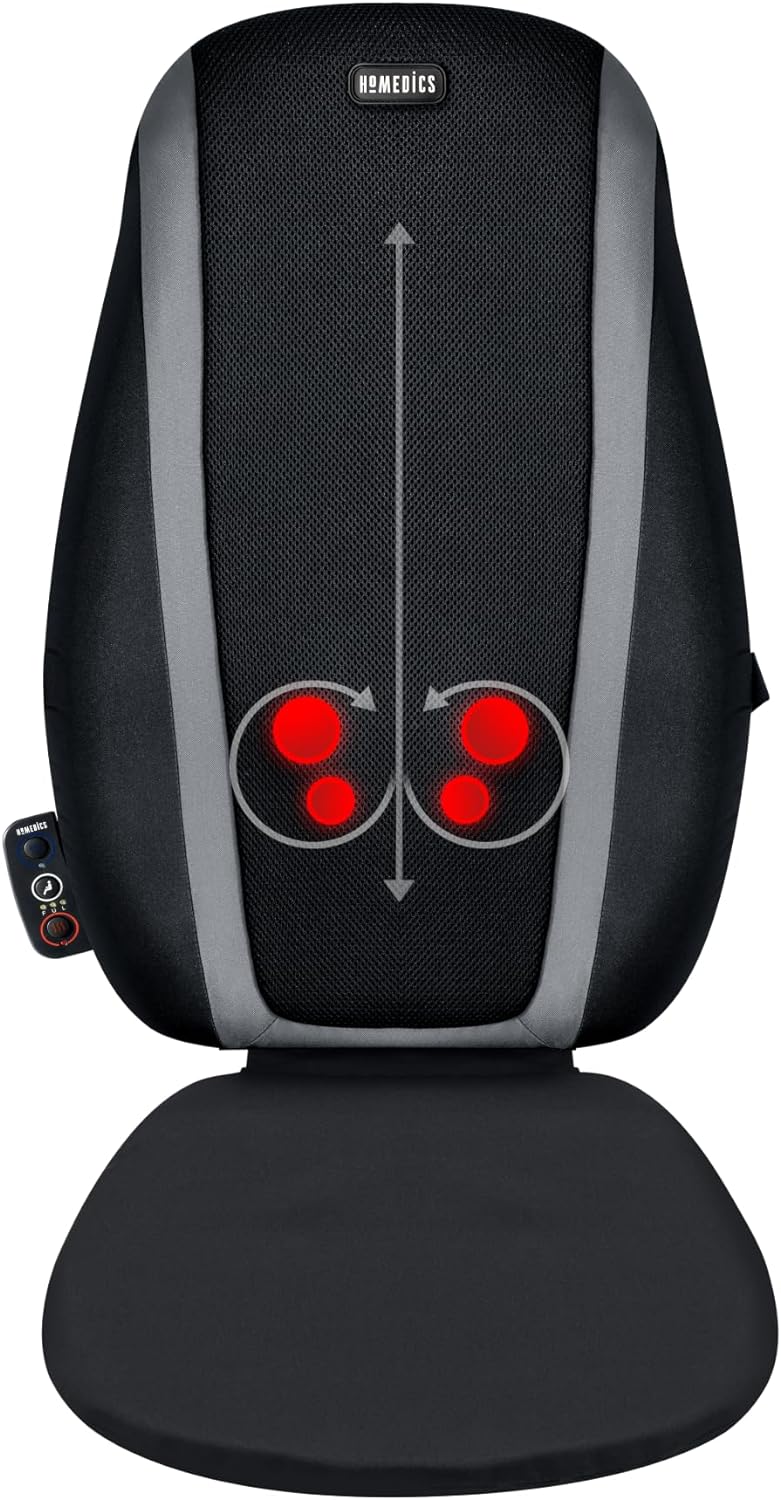 Homedics Portable Heating and Vibrating Back Massage Cushion with Adjustable Intensity and Integrated Straps