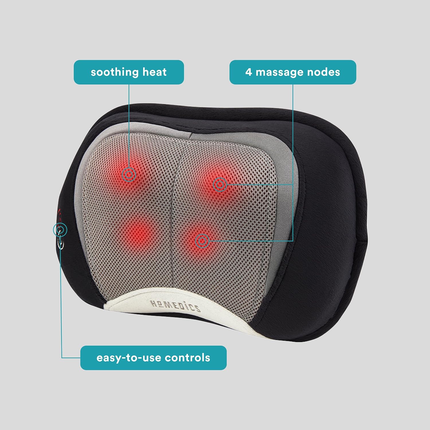 Homedics Back and Neck Massager, Portable Shiatsu All Body Massage Pillow with Heat, Targets Upper and Lower Back, Neck and Shoulders. Lightweight for Travel