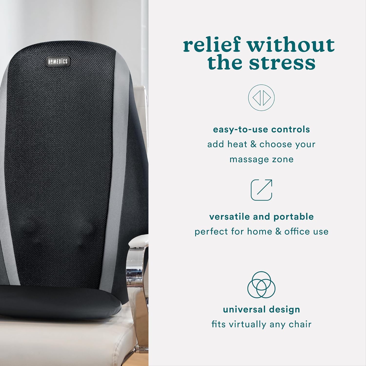 Homedics Portable Heating and Vibrating Back Massage Cushion with Adjustable Intensity and Integrated Straps