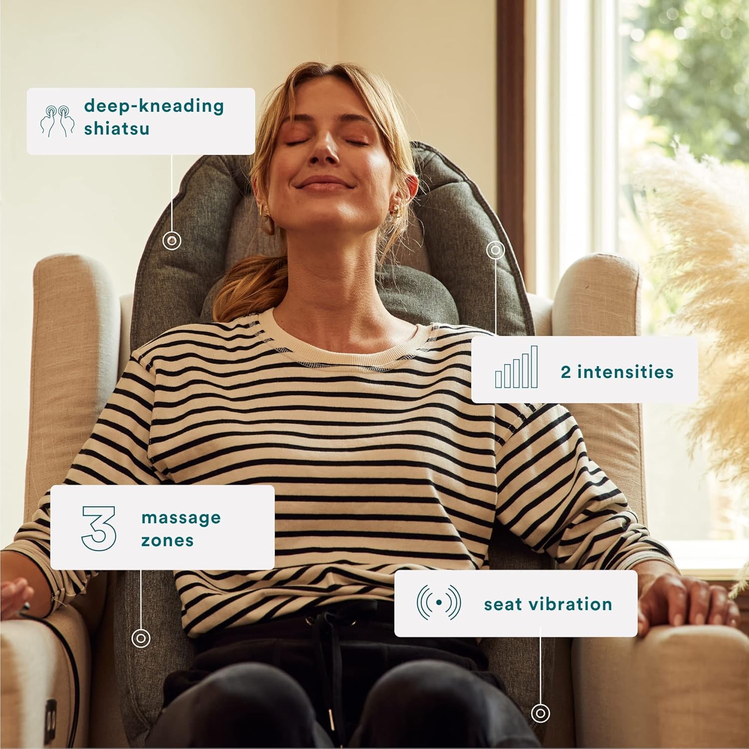 Homedics Total Recline Massage Cushion, Ultimate Versatility, Sit Up, Lean Back, Lie Down, Soothing Heat, Pain Relief, Deep Kneading Shiatsu Massage, Height Detection, Lumbar Stretch, Seat Vibration