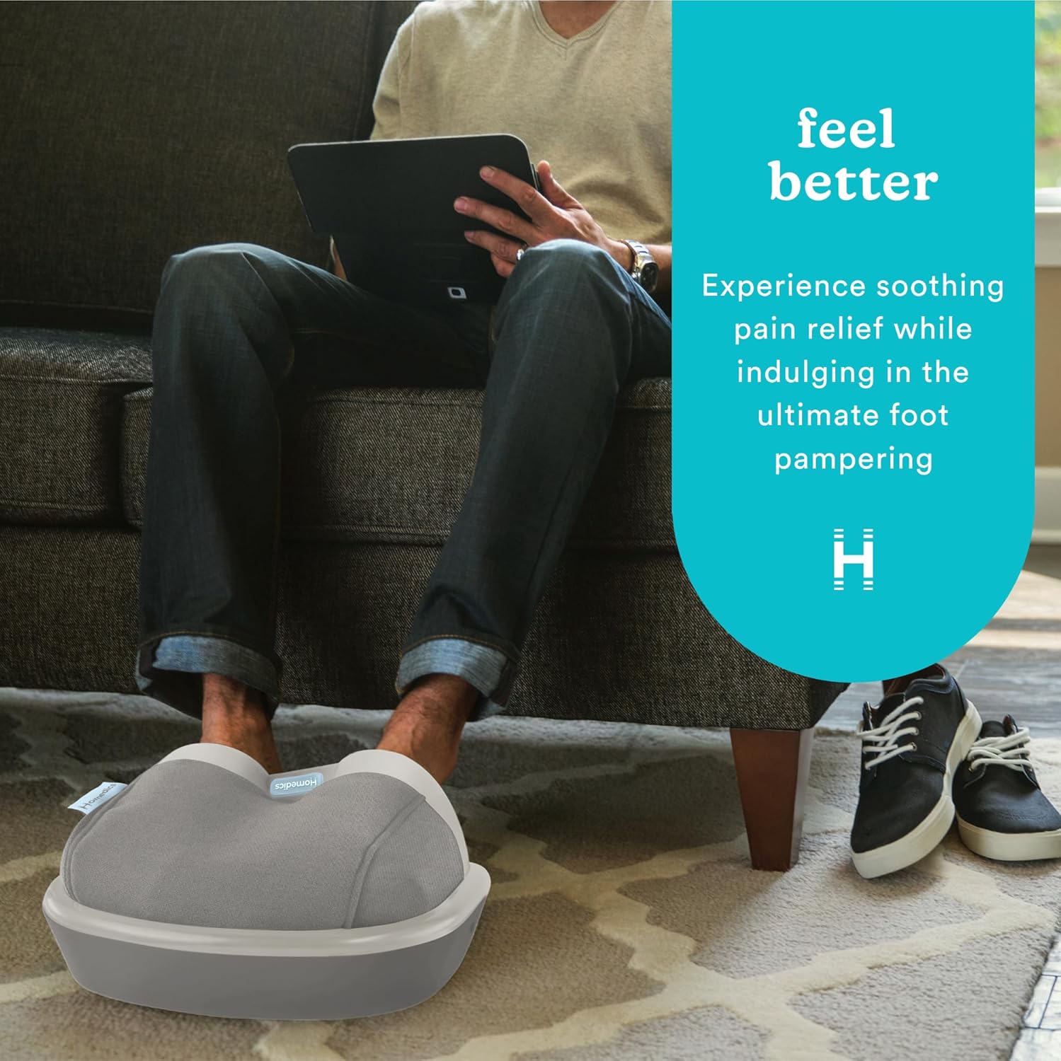 Homedics Shiatsu Air Max Foot Massager, Air Compression Massage, Deep-Kneading Rolling Massage, Soothing Heat, Pain Relief and Muscle Recovery, Relaxes Feet, Spa Therapy for Home or Office