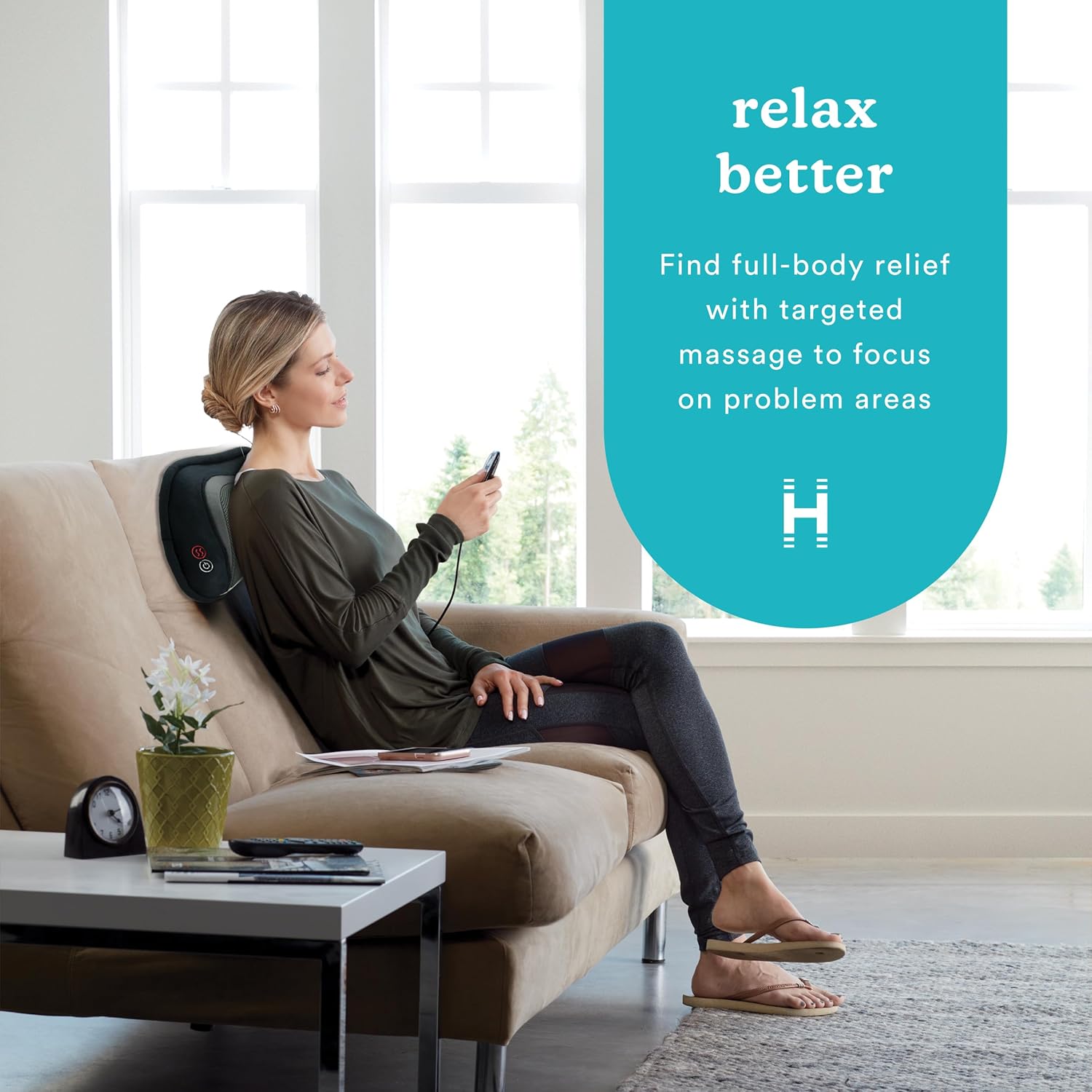 Homedics Back and Neck Massager, Portable Shiatsu All Body Massage Pillow with Heat, Targets Upper and Lower Back, Neck and Shoulders. Lightweight for Travel