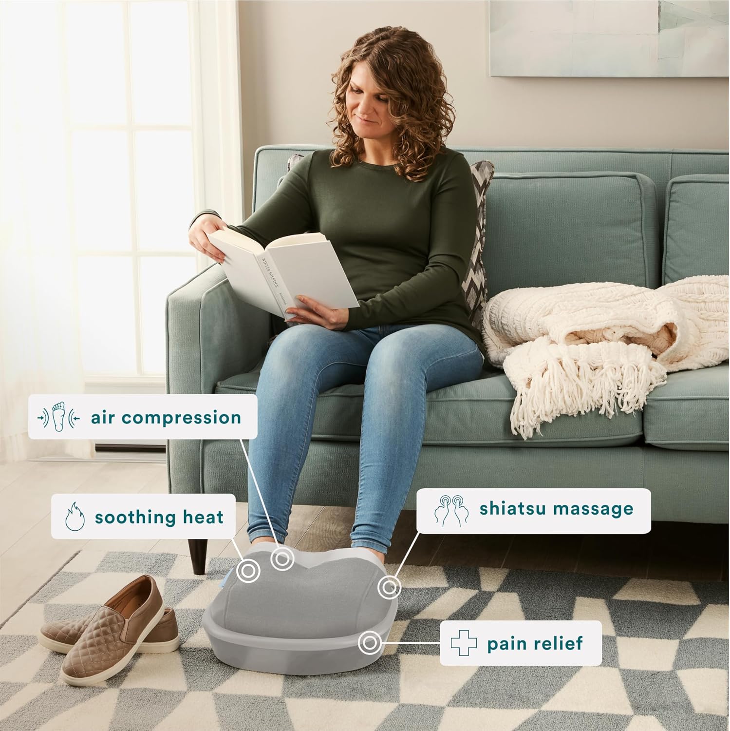 Homedics Shiatsu Air Max Foot Massager, Air Compression Massage, Deep-Kneading Rolling Massage, Soothing Heat, Pain Relief and Muscle Recovery, Relaxes Feet, Spa Therapy for Home or Office