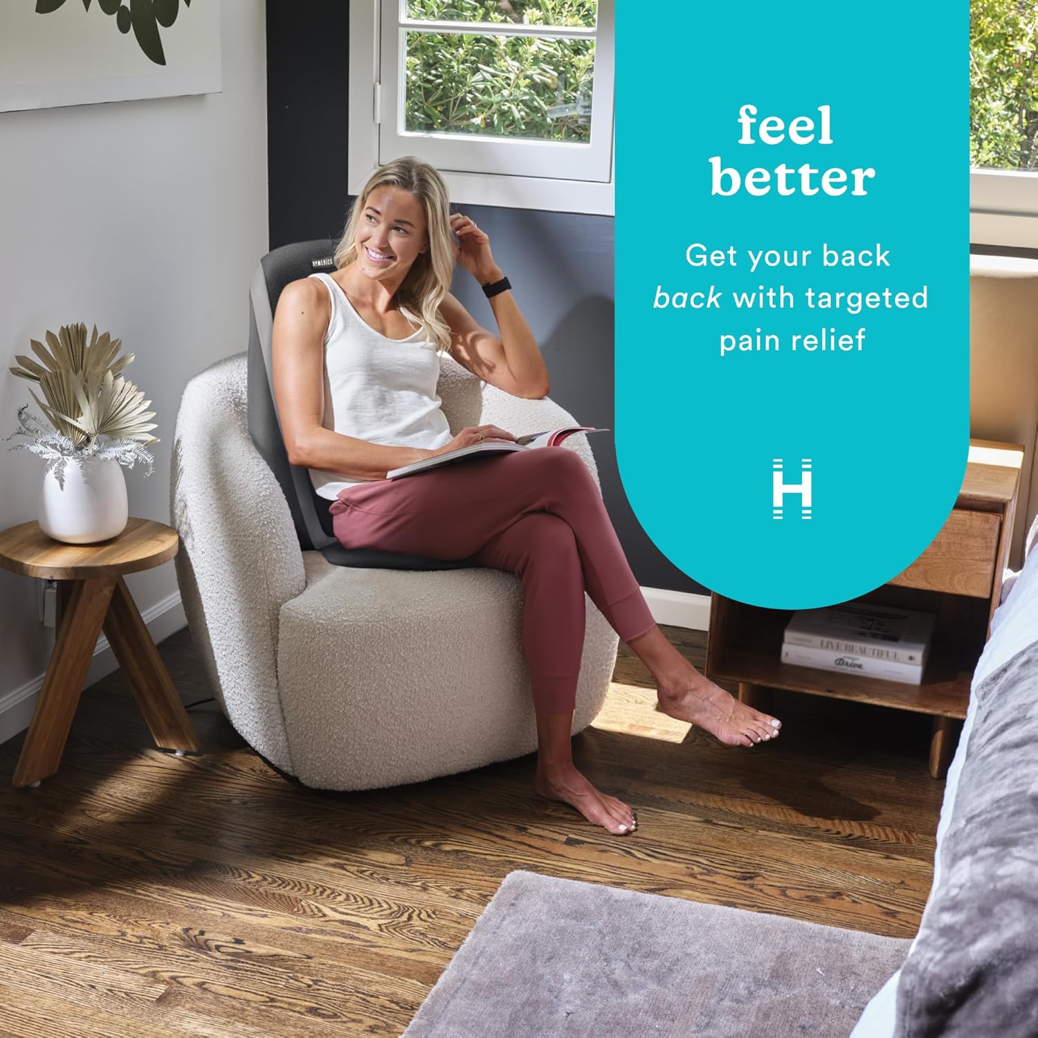 Homedics Portable Heating and Vibrating Back Massage Cushion with Adjustable Intensity and Integrated Straps