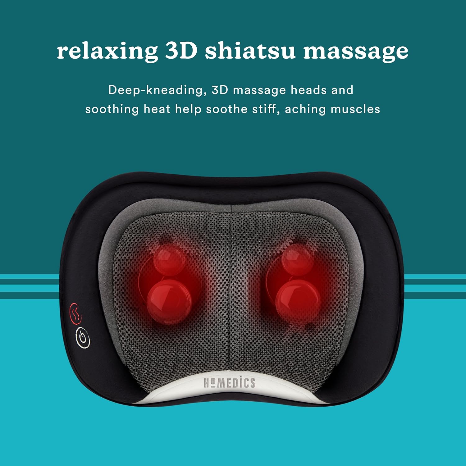 Homedics Back and Neck Massager, Portable Shiatsu All Body Massage Pillow with Heat, Targets Upper and Lower Back, Neck and Shoulders. Lightweight for Travel